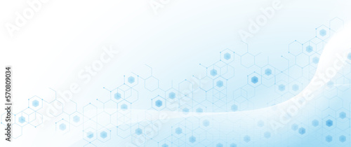 Abstract blue hexagons with white wavy lines with a digital, futuristic, technology background. Vector illustration