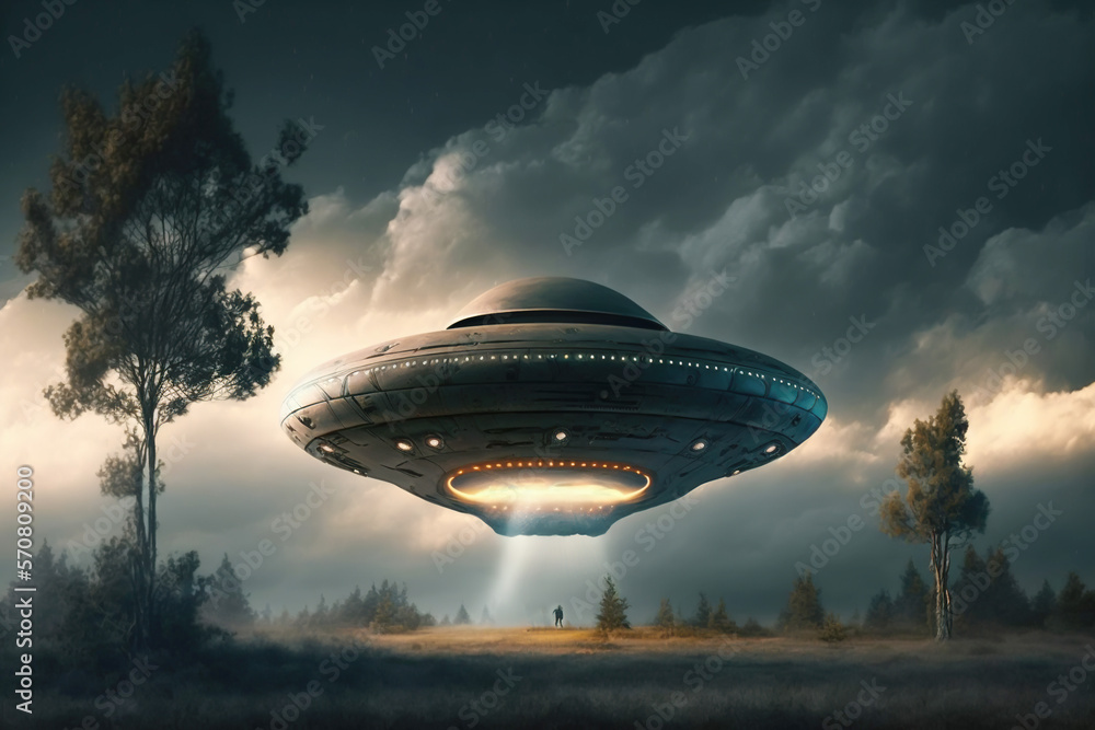 UFO Hovering Above the Field Created with Generative AI Technology UFO Hovering Above the Field Created with Generative AI Technology