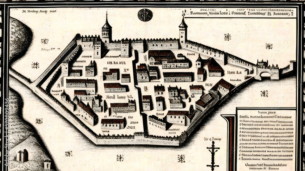 Fototapeta premium Vintage Medieval City Map