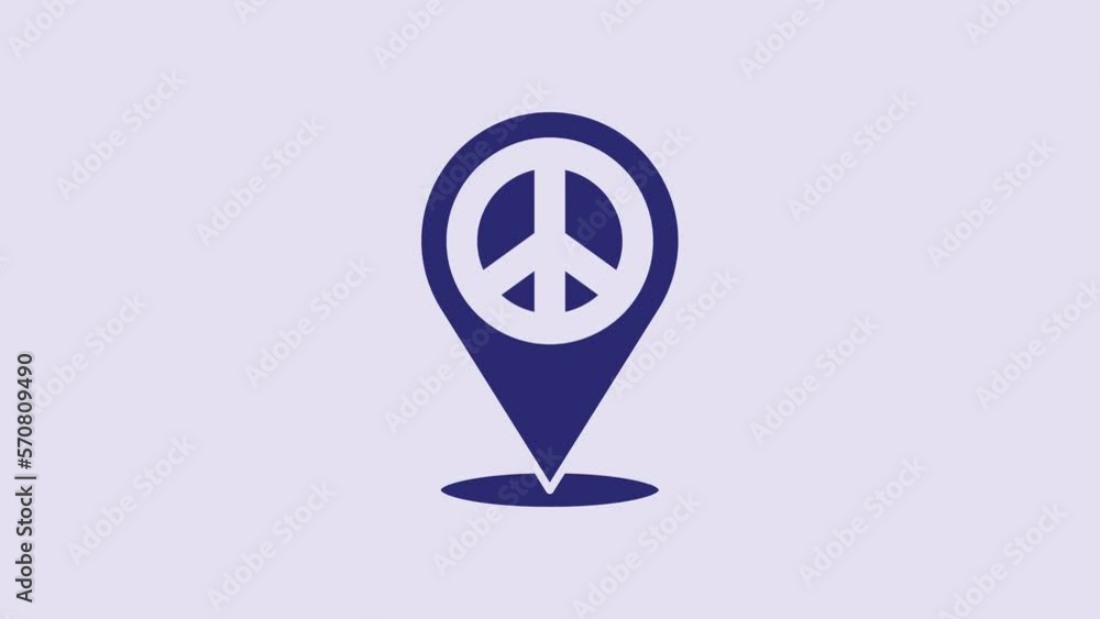 Blue Location peace icon isolated on purple background. Hippie symbol of peace. 4K Video motion graphic animation Blue Location peace icon isolated on purple background. Hippie symbol of peace. 4K Video motion graphic animation