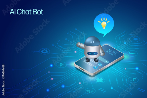 Wallpaper Mural Ai chat bot on smartphone answer questions with smart solution idea. Artificial Intelligence robot communicate with human natural language provide smart solutions in varies categories. 3D vector. Torontodigital.ca