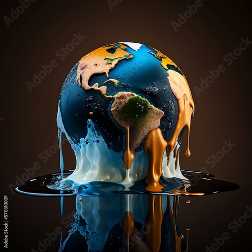 Planet earth melts due to high temperatures. climatic change concept, Ai Generative. photo