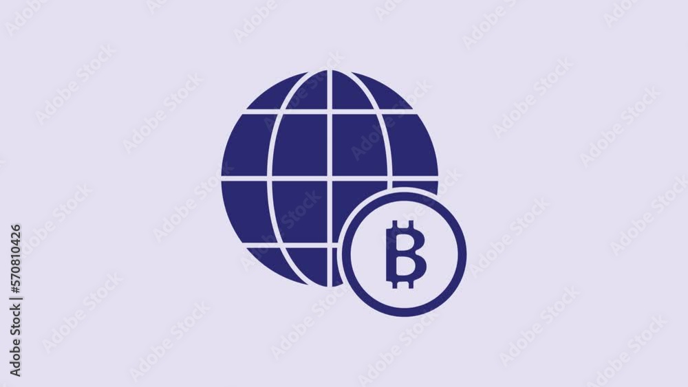 Blue Globe and cryptocurrency coin Bitcoin icon isolated on purple background. Physical bit coin. Blockchain based secure crypto currency. 4K Video motion graphic animation Blue Globe and cryptocurrency coin Bitcoin icon isolated on purple background. Physical bit coin. Blockchain based secure crypto currency. 4K Video motion graphic animation