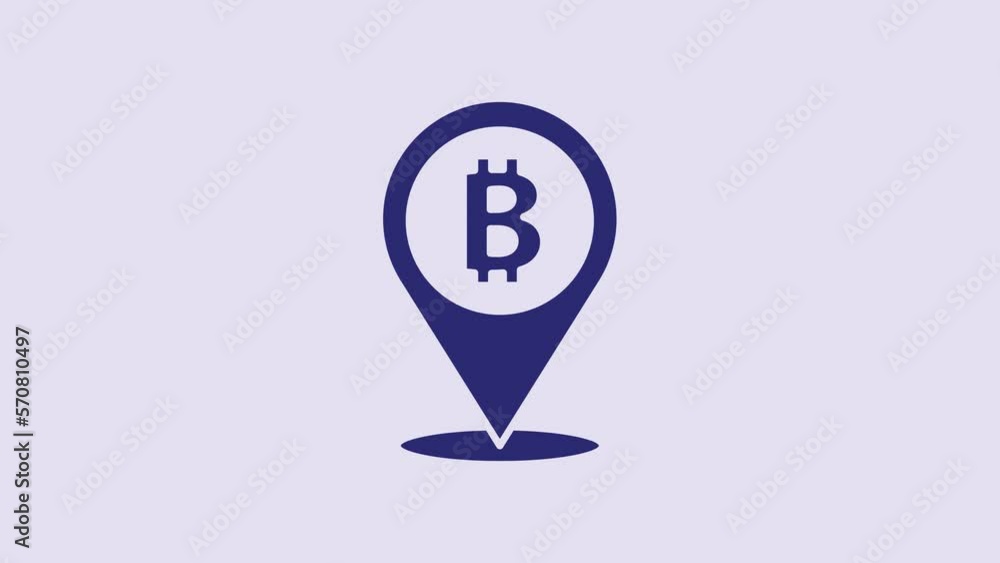 Blue Location bitcoin icon isolated on purple background. Physical bit coin. Blockchain based secure crypto currency. 4K Video motion graphic animation Blue Location bitcoin icon isolated on purple background. Physical bit coin. Blockchain based secure crypto currency. 4K Video motion graphic animation