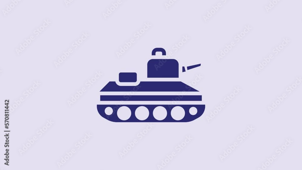 Blue Military tank icon isolated on purple background. 4K Video motion graphic animation Blue Military tank icon isolated on purple background. 4K Video motion graphic animation