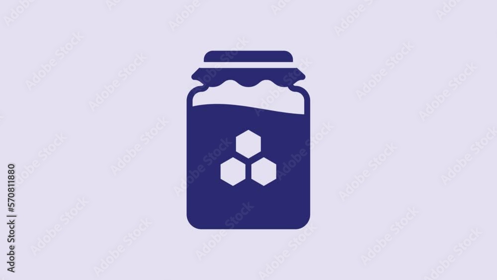 Blue Jar of honey icon isolated on purple background. Food bank. Sweet natural food symbol. 4K Video motion graphic animation Blue Jar of honey icon isolated on purple background. Food bank. Sweet natural food symbol. 4K Video motion graphic animation