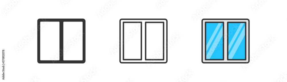 Window icon on light background. Clear glass symbol. Modern, white, euro window, exterior, interior. Outline, flat, and colored style. Flat design. Vector illustration. Window icon on light background. Clear glass symbol. Modern, white, euro window, exterior, interior. Outline, flat, and colored style. Flat design. Vector illustration.