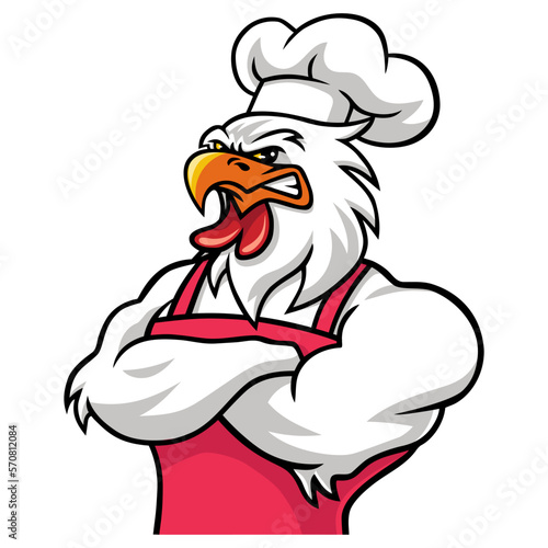 Rooster Chicken Chef Restaurant Mascot Cartoon Logo Design Vector