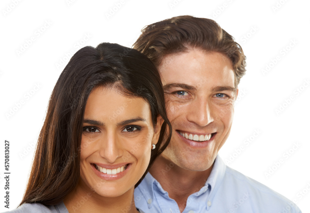 Valentines day, portrait and couple together on a date hugging in happiness and happy isolated in a studio white background. Love, lovers and man with smiling woman for romance in a relationship Valentines day, portrait and couple together on a date hugging in happiness and happy isolated in a studio white background. Love, lovers and man with smiling woman for romance in a relationship