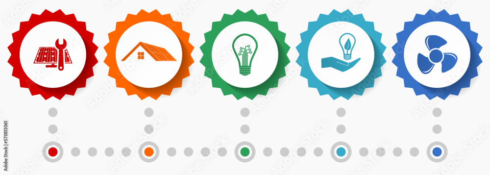 Obraz premium Renewable energy service vector icons, power industry flat design web badges collection, business infographic template