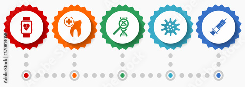 Healthcare vector icons, medicine and hospital flat design web badges collection, business infographic template