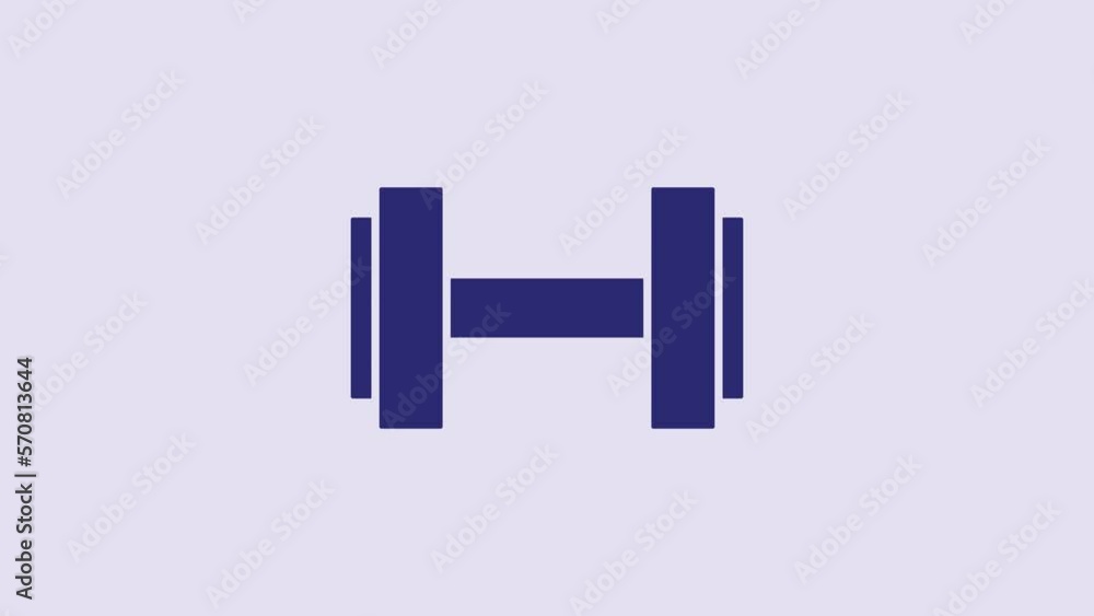 Blue Dumbbell icon isolated on purple background. Muscle lifting icon, fitness barbell, gym, sports equipment, exercise bumbbell. 4K Video motion graphic animation Blue Dumbbell icon isolated on purple background. Muscle lifting icon, fitness barbell, gym, sports equipment, exercise bumbbell. 4K Video motion graphic animation