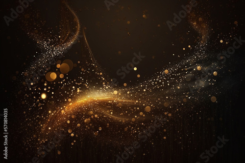 Gold Glitters Light On Dark Background With Rain Gold Abstract Swirling. Generative AI.