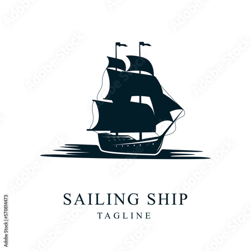 Sailing Ship logo silhouette. Nautical logo concept for travel business. Vector illustration