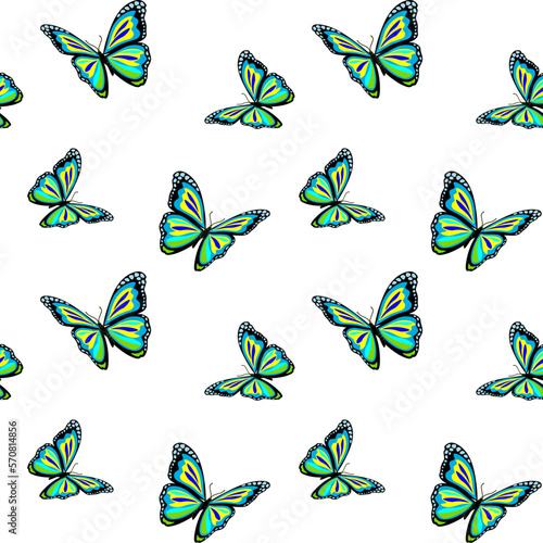 Colorful butterflies on a white background, seamless vector pattern, summer prints for clothes, wallpapers, packaging.