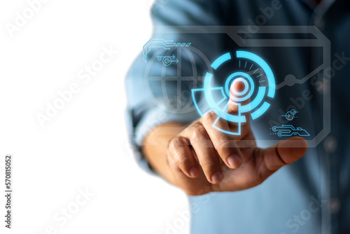 Man scans finger through touch screen