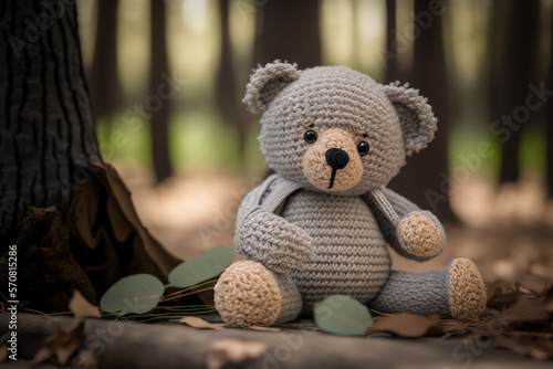 knitting art illustration with cute bear object suitable for children's themed book illustration elements, created using artificial intelligence
