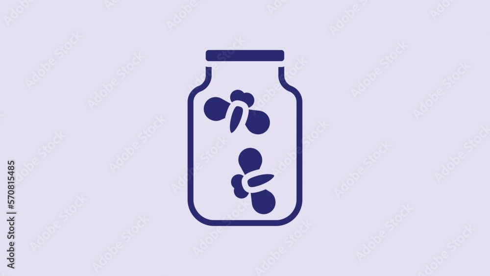 Blue Fireflies bugs in a jar icon isolated on purple background. 4K Video motion graphic animation Blue Fireflies bugs in a jar icon isolated on purple background. 4K Video motion graphic animation