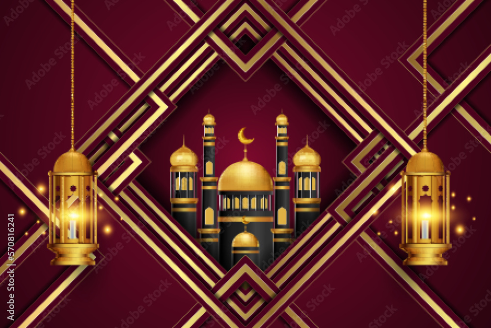 Obraz premium eid mubarok greeting card with islamic ornament vector illustration