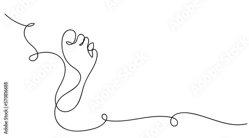 One continuous line drawing of bare foot. Elegance female leg in simple linear style. Concept of Wellness healthy massage and Care about soft skin. Editable stroke. Doodle vector illustration