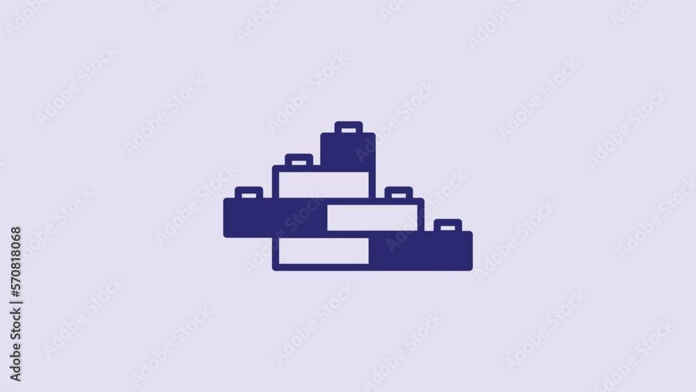 Blue Toy building block bricks for children icon isolated on purple background. 4K Video motion graphic animation Blue Toy building block bricks for children icon isolated on purple background. 4K Video motion graphic animation