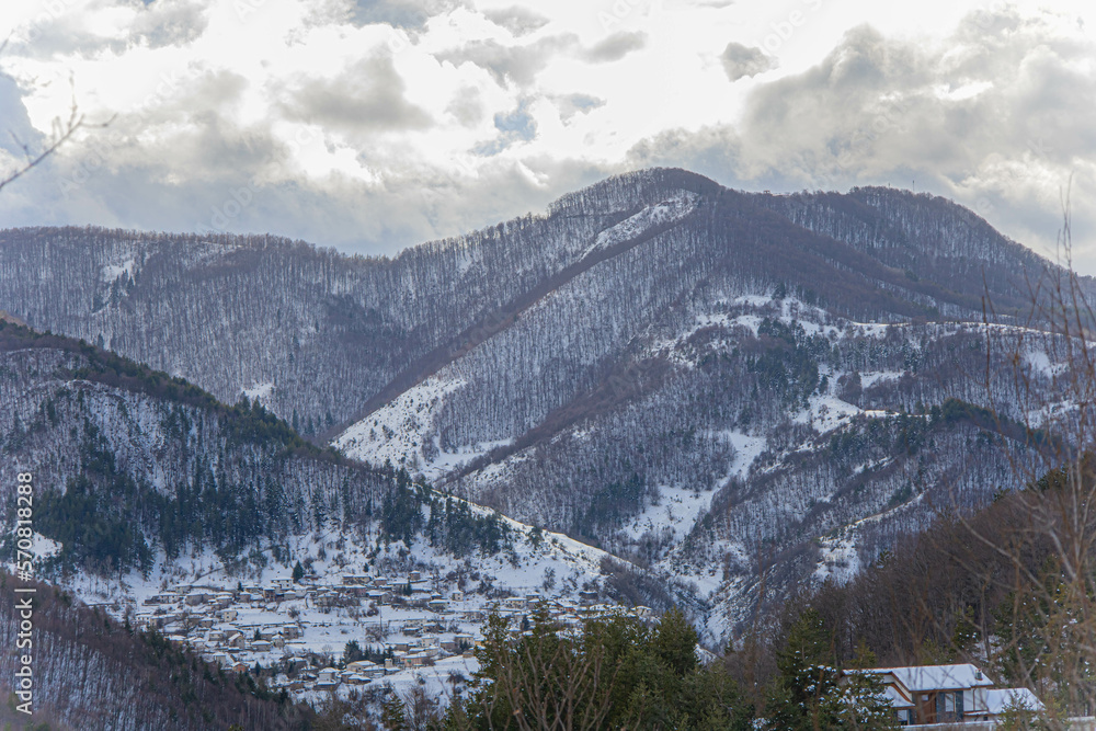 Bulgaria , Rhodope mountains the blue rocks close to Belintash,  Winter view