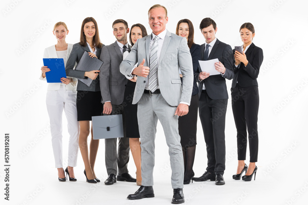 Business man leading successful corporate group Business man leading successful corporate group