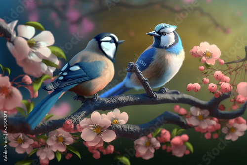 Beautiful two bird. Generative AI 