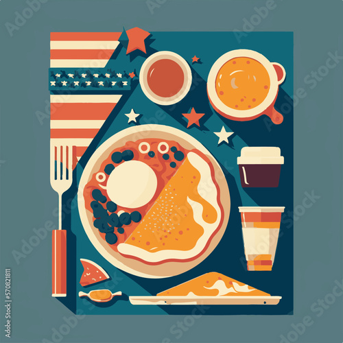British breakfast flat design top view illustration vector
