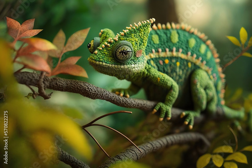 chameleon knitting art illustration cute suitable for children s books  children s animal photos created using artificial intelligence