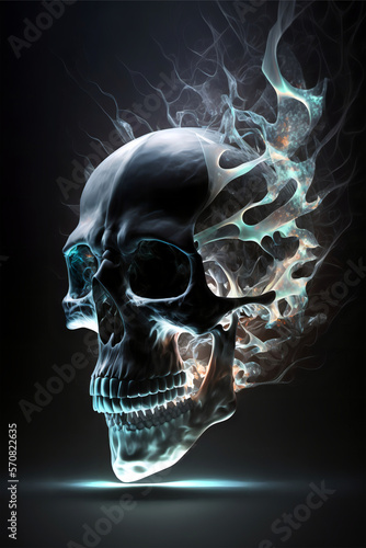 Skull with a Fierce and Untamed Spirit Featuring Wild Flames and Jagged Volcanic Rock | AI-Created | Digital Art Piece 