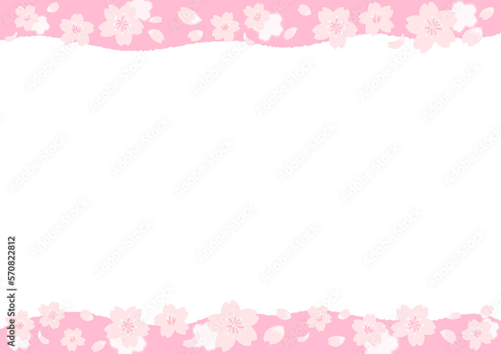 Cherry blossoms(sakura) and petals frame flat design cute and simple hand drawn illustration / 桜と花びらのフレーム フラットなデザイン かわいくてシンプルな手描きイラスト