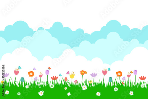 spring grass flowers and butterfly isolated on transparent background.