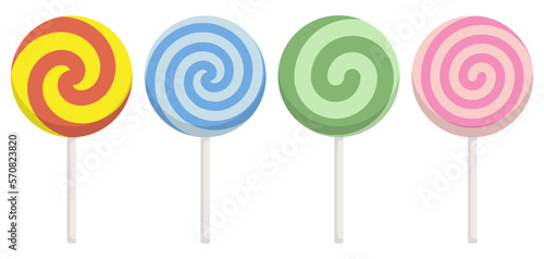 Set of colorful lollipop sweet candies. Vector illustration.