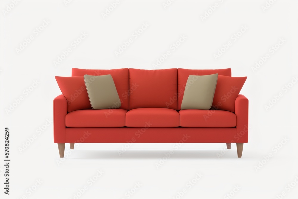 contemporary red sofa standing alone, complete with cushions. contemporary red sofa standing alone, complete with cushions.