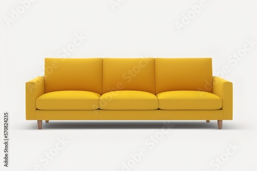 contemporary yellow sofa standing alone, complete with cushions, Generative AI