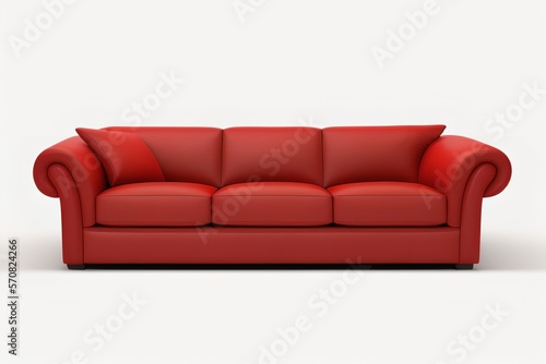 contemporary red sofa standing alone, complete with cushions. © Rizka