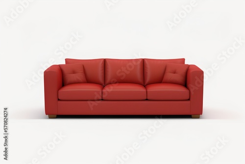 contemporary red sofa standing alone, complete with cushions.