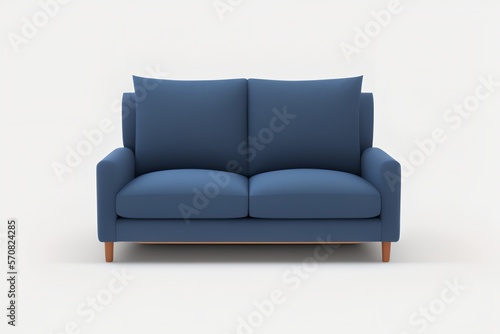 contemporary blue sofa standing alone, complete with cushions, Generative AI