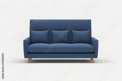 contemporary blue sofa standing alone, complete with cushions, Generative AI
