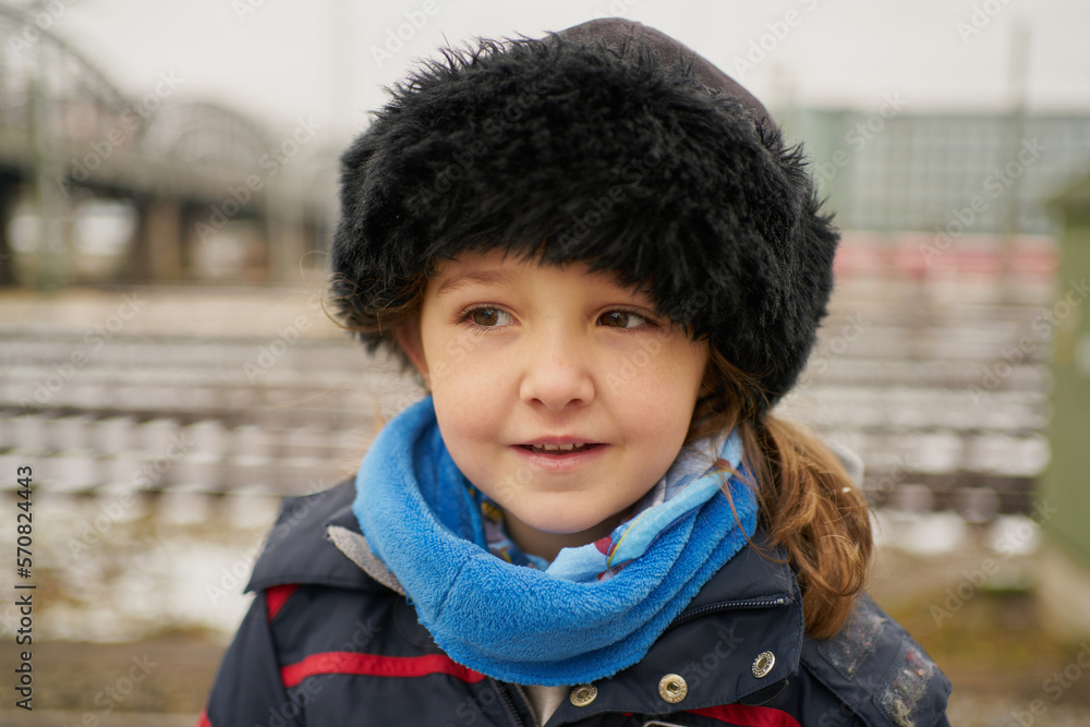 Cute girl on railway station Cute girl on railway station