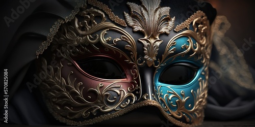 The secret of the mysterious Venetian masks. Venetian Carnival. Generative AI