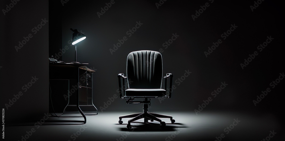 leather office chair in front of black background. Generative AI