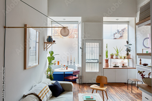 Livingroom in eclectic home office studio photo