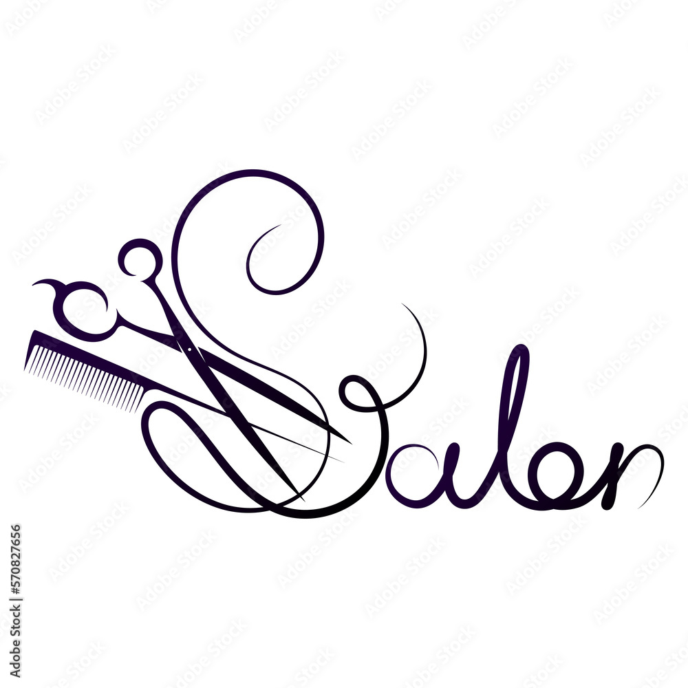 Beautiful inscription Salon and scissors comb. Unique design for beauty salon and stylist Beautiful inscription Salon and scissors comb. Unique design for beauty salon and stylist