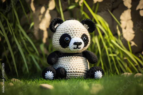 panda knitting art illustration cute suitable for children's books, children's animal photos created using artificial intelligence © 3dimensi2000
