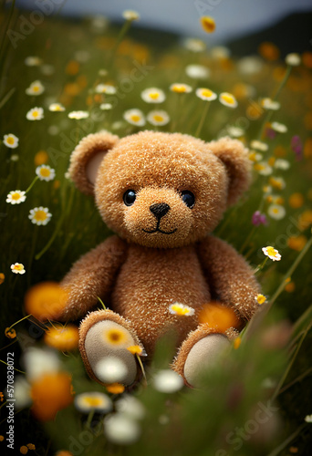 Teddy bear in a flowers field © Ahmed Shaffik