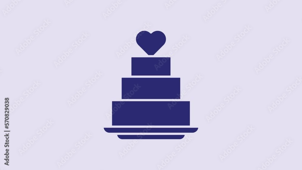 Blue Wedding cake with heart icon isolated on purple background. 4K Video motion graphic animation Blue Wedding cake with heart icon isolated on purple background. 4K Video motion graphic animation