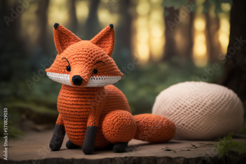 fox knitting art illustration cute suitable for children's books, children's animal photos created using artificial intelligence