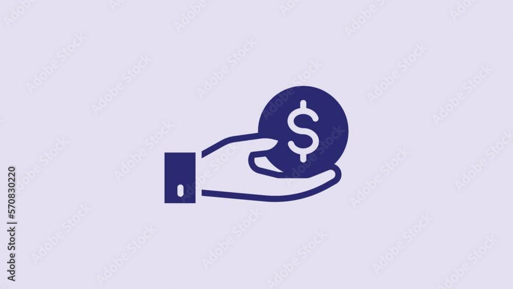 Blue Human hand giving money icon isolated on purple background. Receiving money icon. 4K Video motion graphic animation Blue Human hand giving money icon isolated on purple background. Receiving money icon. 4K Video motion graphic animation